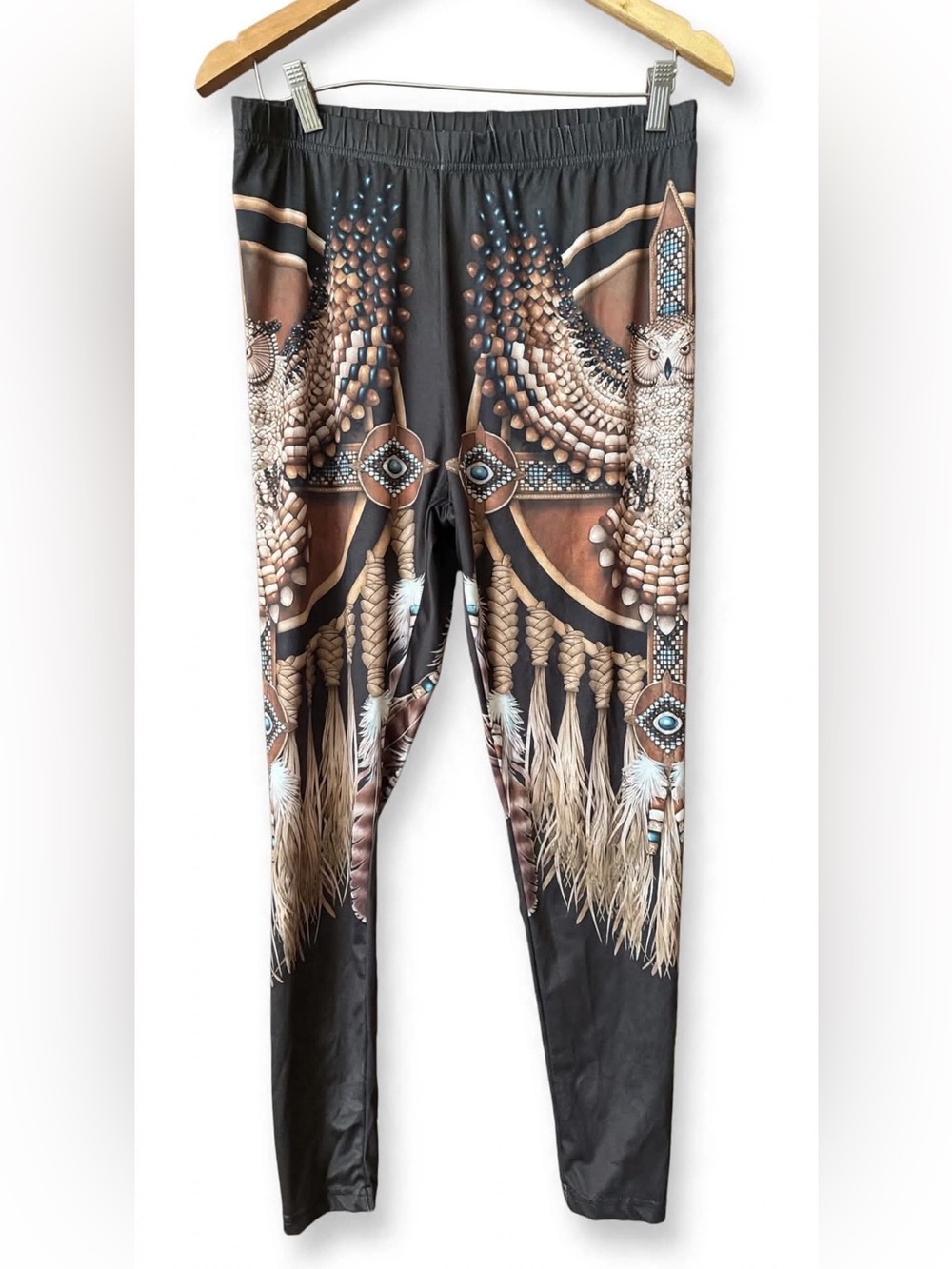 Boho Dreamcatcher Owl Western Leggings 1X - Feather Graphic Print
